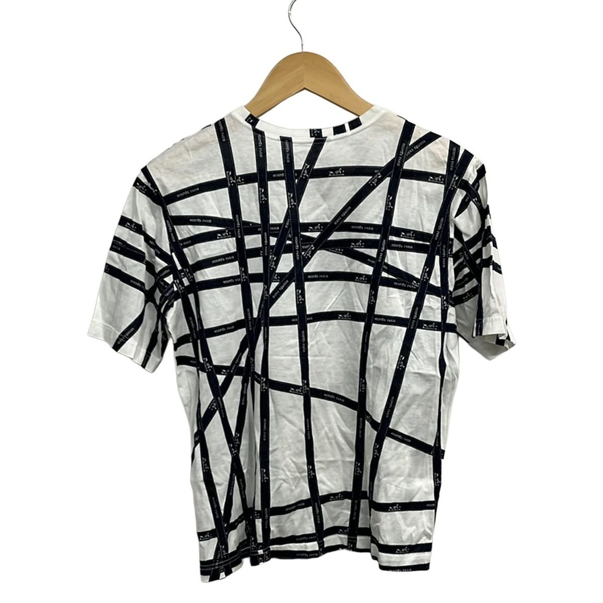 HERMES エルメス 半袖Tシャツ サイズL レディース - 白×ネイビー クルーネック ボルデュックリボン柄