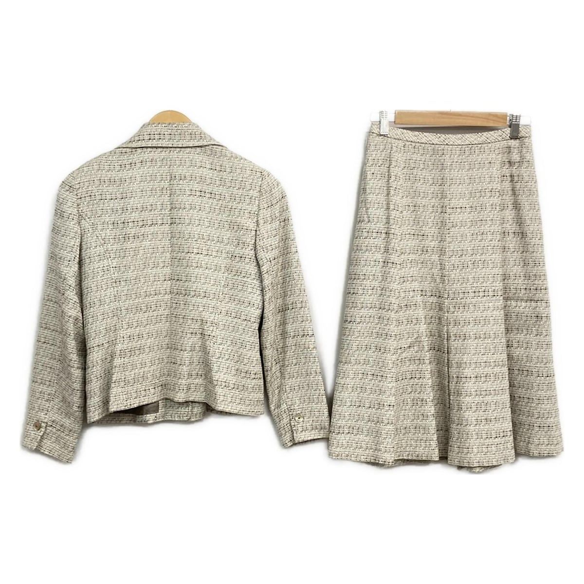 Leilian レリアン スカートスーツ レディース - アイボリー×ブラウン ツイード ラメ