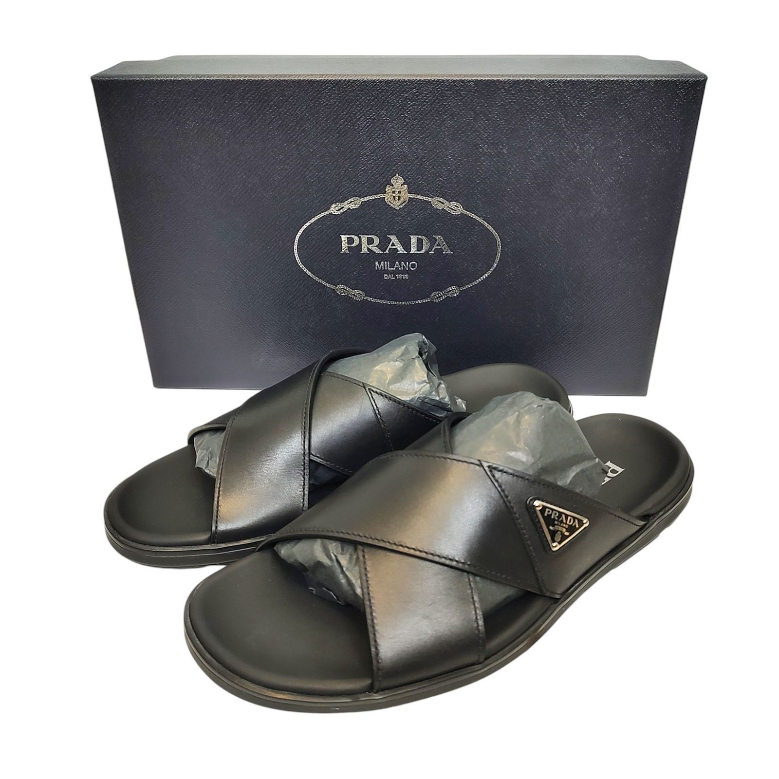 PRADA プラダ レザー クリスクロス スライドサンダル 3LEM-2X3111 7.5 