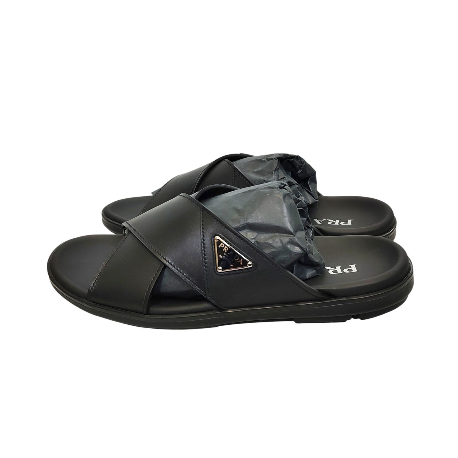 PRADA プラダ レザー クリスクロス スライドサンダル 3LEM-2X3111 7.5 