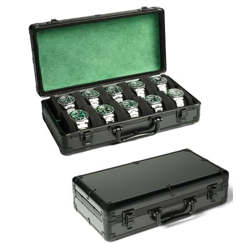 腕時計オーガナイザーケース アルミニウム製 腕時計収納ボックス ハードウォッチトラベルボックス パッド付きケース 腕時計ディスプレイと整理に 10スロット