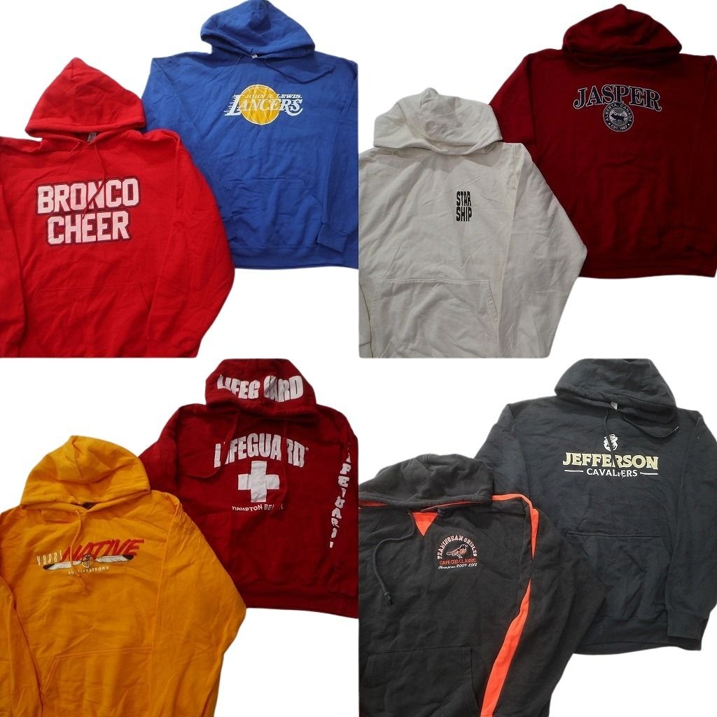 古着卸 まとめ売り カラー パーカー スウェット 8枚セット (メンズ XL ) チームロゴ カレッジ風 袖プリント プルオーバー 中古 古着 NC9199