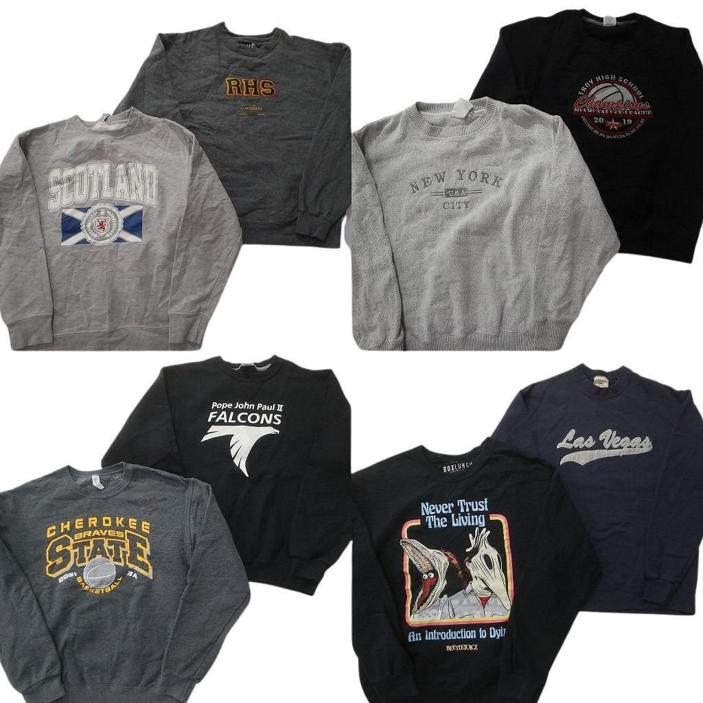 古着卸 まとめ売り 丸首 カラー スウェット 8枚セット (メンズ S ) カレッジ風 英文字 ワンポイント プルオーバー  古着 NC9194