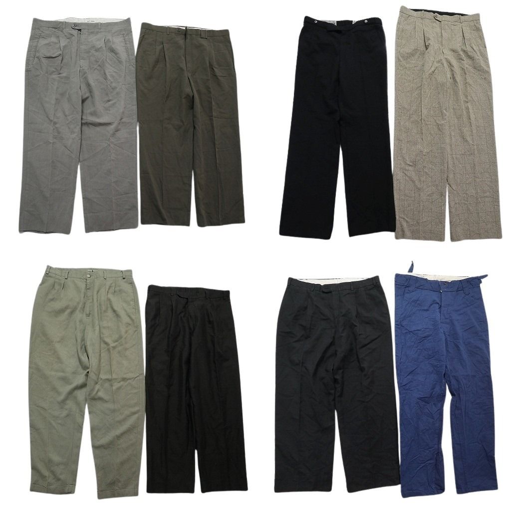 古着卸 スラックス パンツ セット メンズ 34 36 ２タック ブラック チェック ブルー グレー 古着 NC 9319