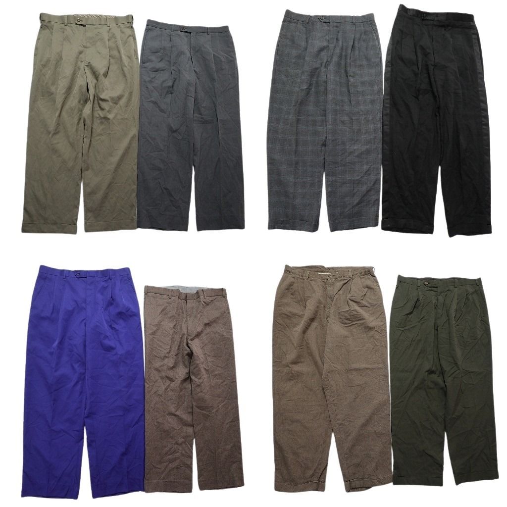 古着卸 まとめ売り スラックス パンツ セット メンズ 36 グレー ベージュ タック カーキ ブルー ライン系 チェック 古着 NC 9318