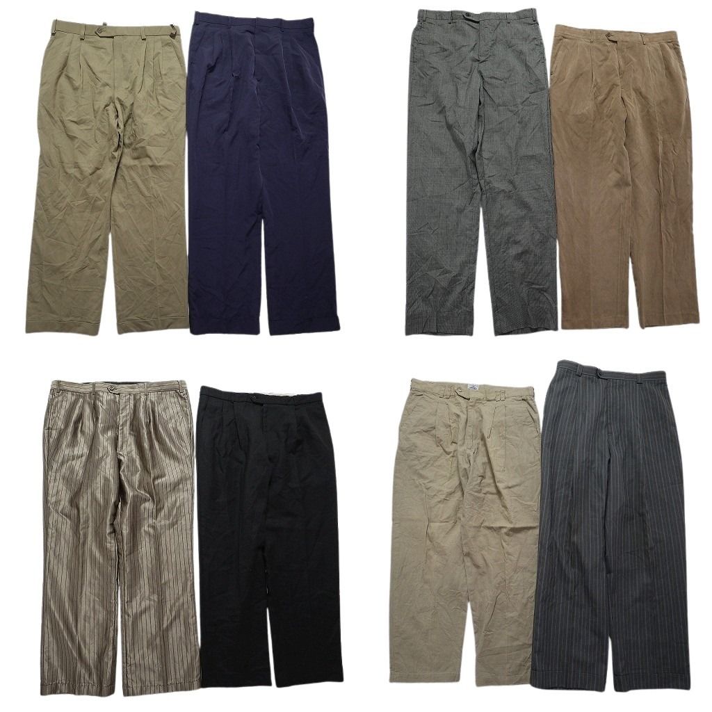 古着卸 スラックス パンツ セット メンズ 38 ブルー ベージュ ストライプ タック ブラック 古着 NC 9315