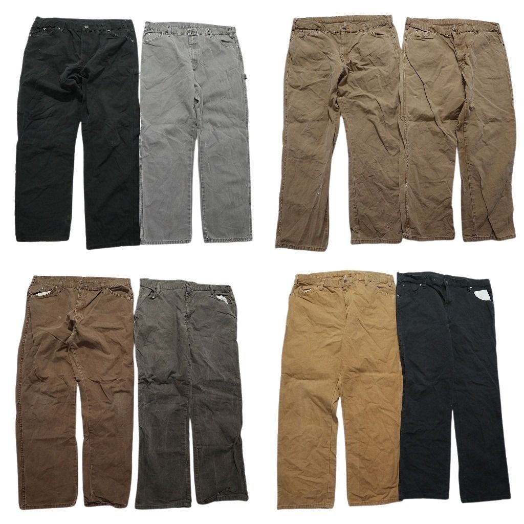 古着卸 ディッキーズ Dickies ダック ペインター パンツ セット メンズ 40 ブラック グレー 茶色 ワーク 古着 NC 9307