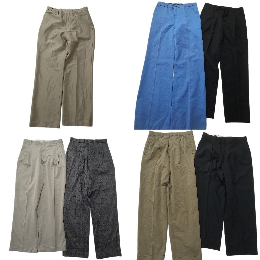 古着卸 まとめ売り スラックス パンツ 7枚セット (メンズ 31 /32 ) ワイド ツータック ベージュ ブラック  古着 NC9333