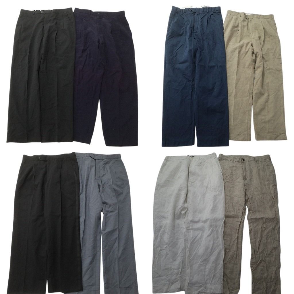 古着卸 まとめ売り スラックス パンツ 8枚セット (メンズ 34 ) ワイド