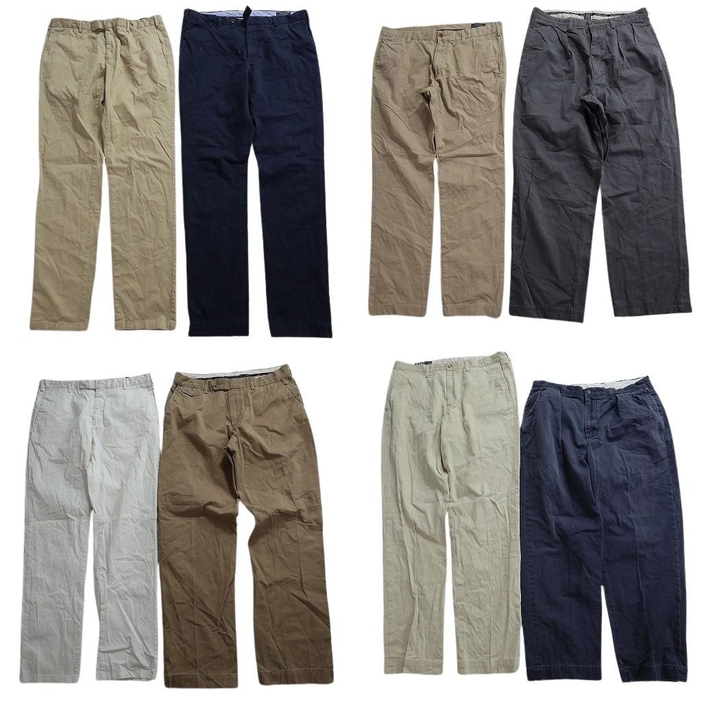 古着卸 まとめ売り ラルフローレン パンツ MIX 8枚セット (メンズ 34 ) ポロチノ ツータック 90’s ネイビー ベージュ  古着 NC9372