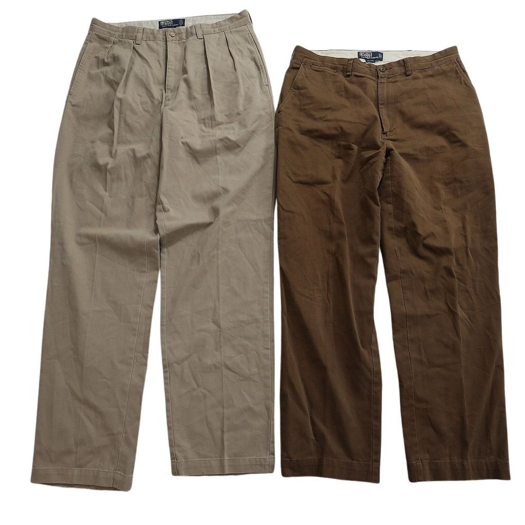 古着卸 まとめ売り ラルフローレン パンツ MIX セット メンズ 34 ポロチノ ツータック ブラウン ベージュ 古着 NC 9371