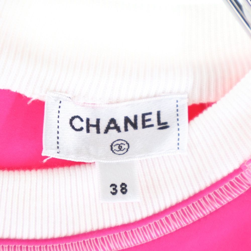 CHANEL (シャネル) ココマーク ラインストーンロゴ 柄 切り替え クルー