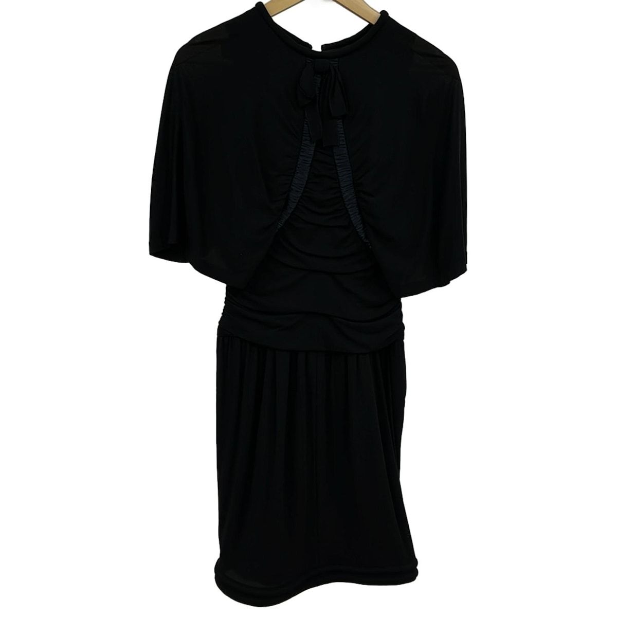 CHANEL シャネル ワンピース サイズ38 M レディース P34881 黒 ダークネイビー 七分袖 ひざ丈 シルク リボン