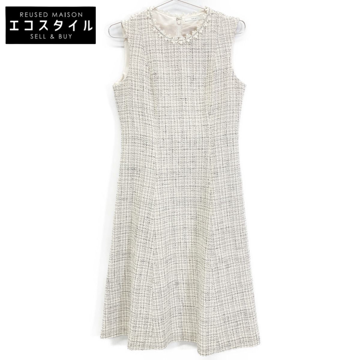 ANAYI アナイ ﾍﾞｰｼﾞｭ ｳｰﾙ混 ﾄﾗｲｽﾋﾟﾝﾂｲｰﾄﾞﾉｰｽﾘｰﾌﾞﾜﾝﾋﾟｰｽ 38