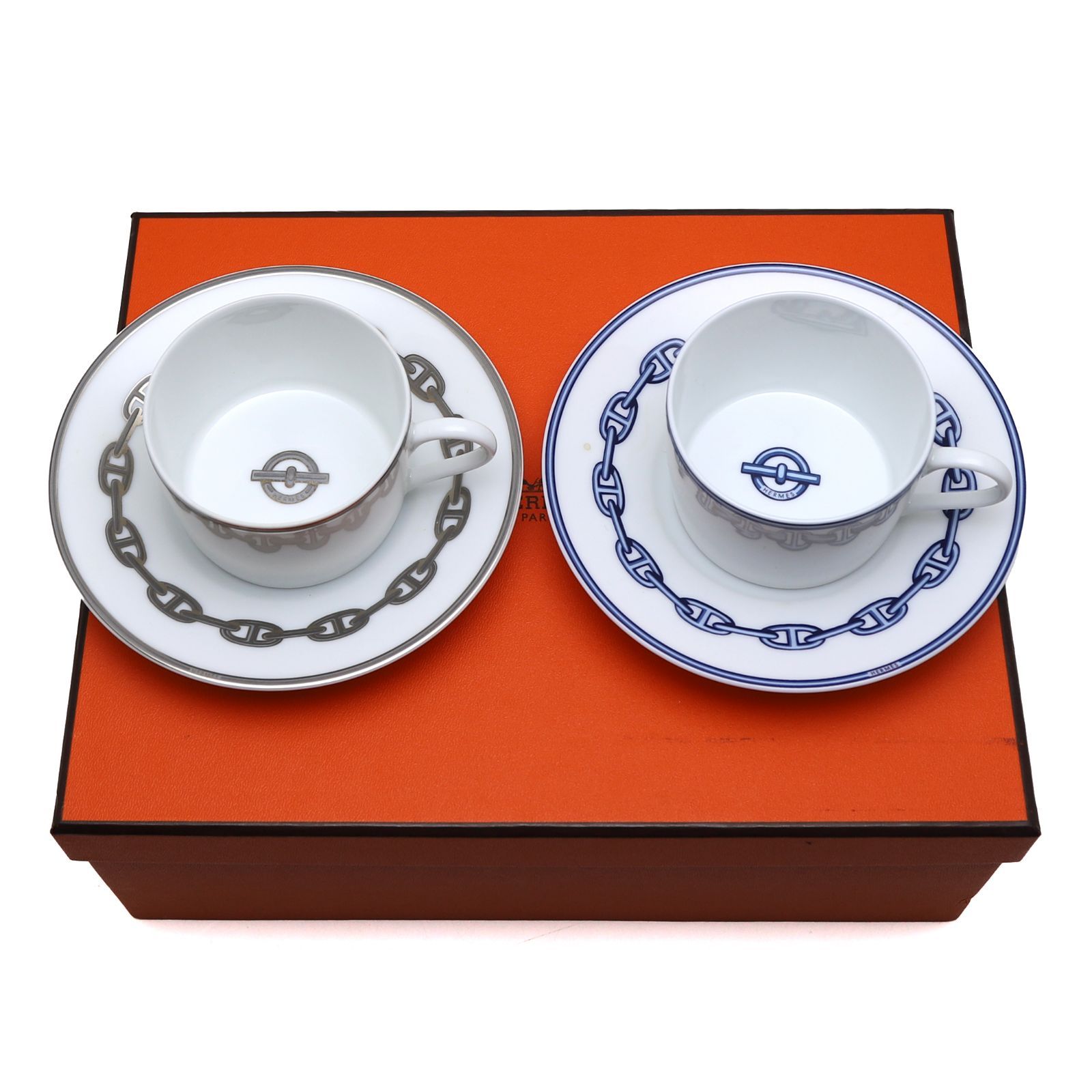 エルメス シェーヌダンクル カップ＆ソーサー 2客セット ブルー シルバー