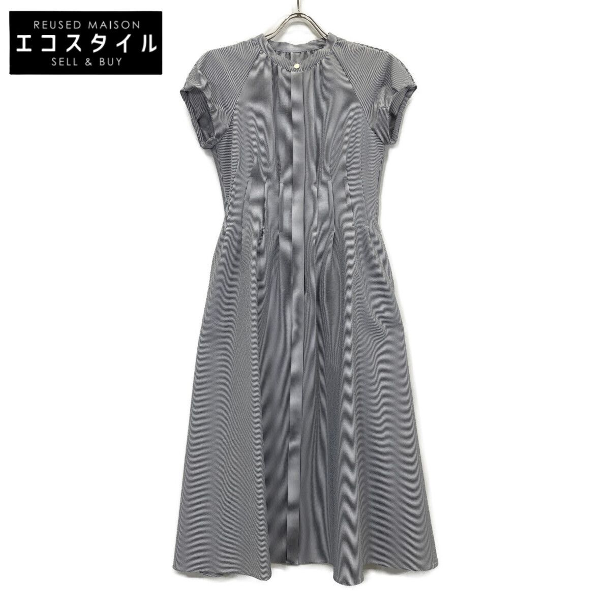 ANAYI アナイ 24年製 ﾎﾜｲﾄ×ｸﾞﾚｰ ｽﾄﾗｲﾌﾟ ｼｮｰﾄｽﾘｰﾌﾞﾜﾝﾋﾟｰｽ 34