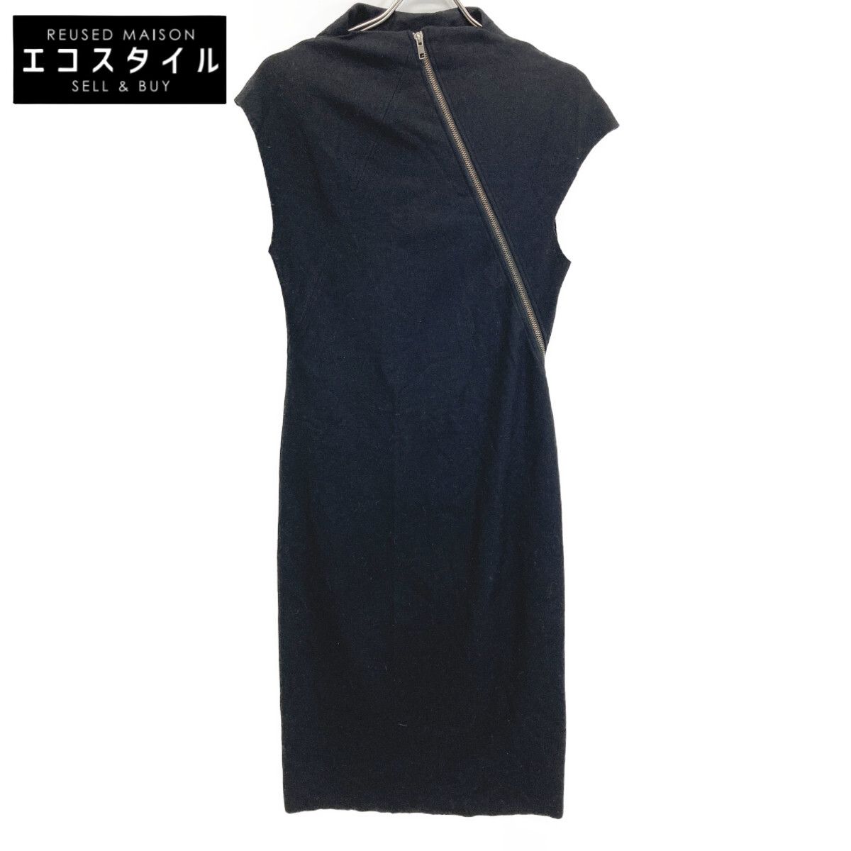 HELMUT LANG ヘルムートラング ﾌﾞﾗｯｸ 16 1305901 ﾌﾚﾝﾁｽﾘｰﾌﾞ ｼﾞｯﾌﾟ ﾜﾝﾋﾟｰｽ M