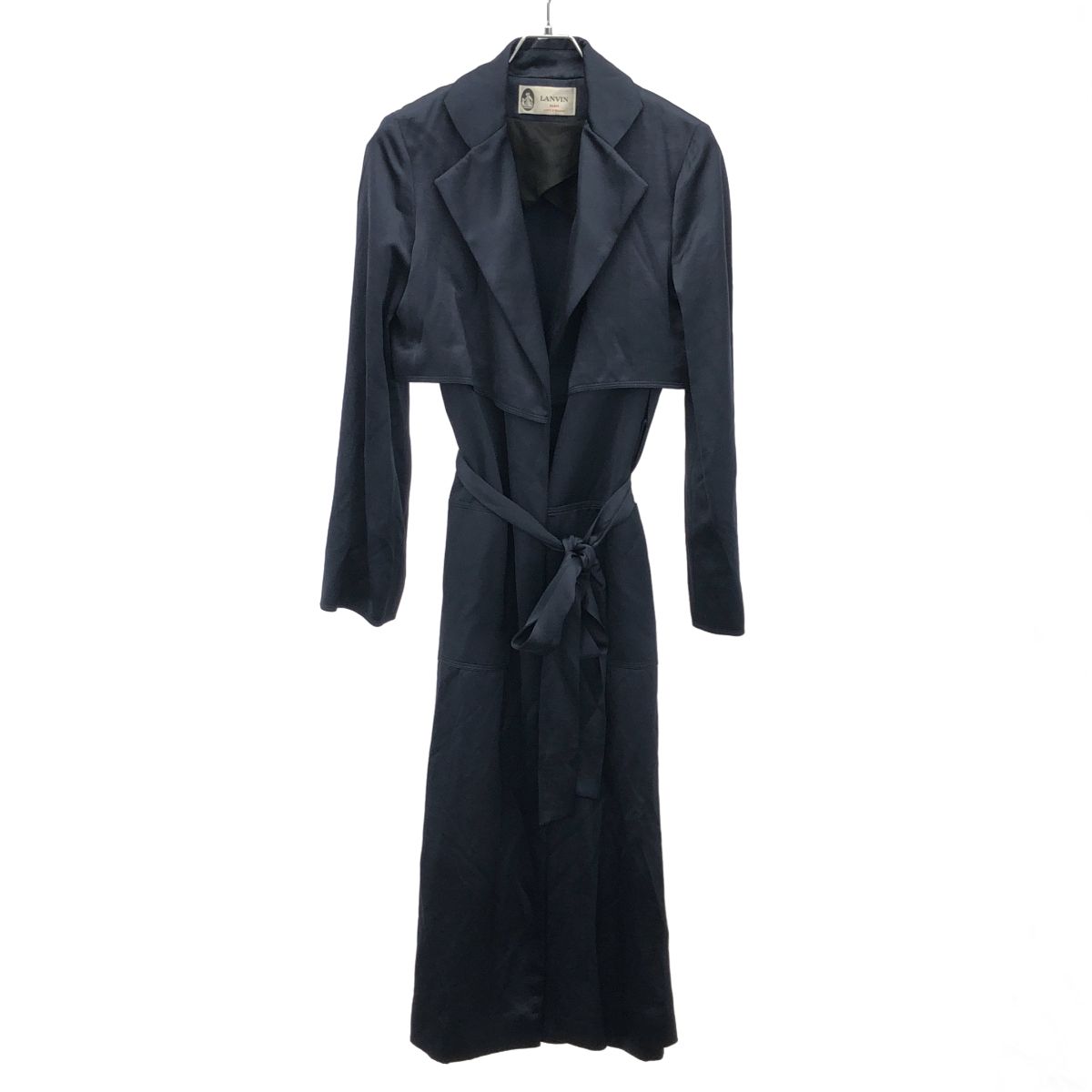 LANVIN ランバン ロングベルテッドサテンコート CO113U 3408 ブルー 34