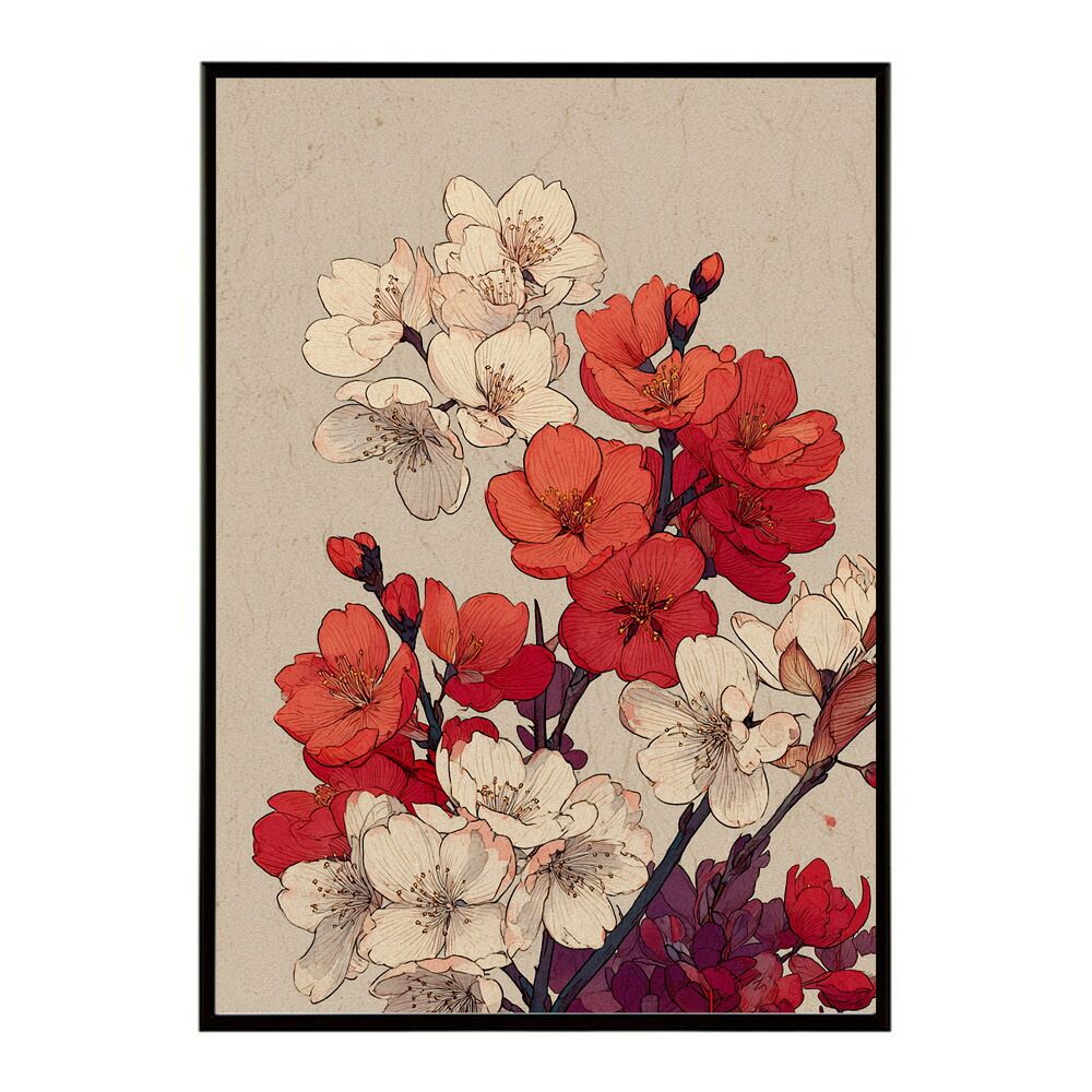 A1サイズ（約59x84cm）】【km-poster-2】レトロフラワー 花 浮世絵