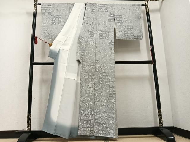 平和屋着物○山岡古都・古都染人 染織美術品 薬墨染 天目織 お召 草花