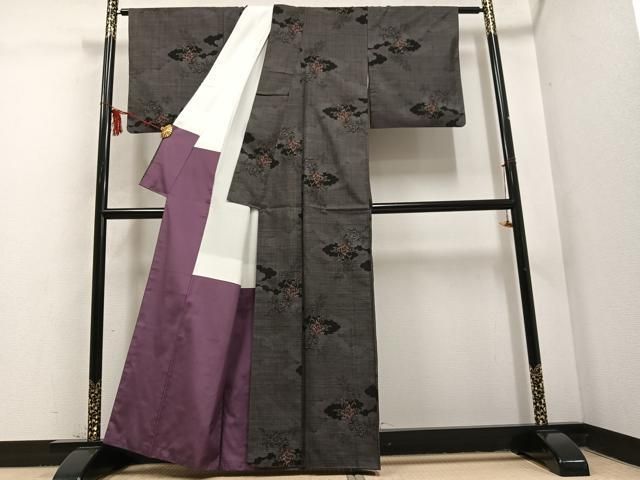 平和屋着物●本場大島紬　古代染色純泥染　カタス9マルキ　草花文　証紙付き　正絹　逸品　AABD6499ph 平和屋着物○本場大島紬 古代染色純泥染 カタス9マルキ 草花文 証紙