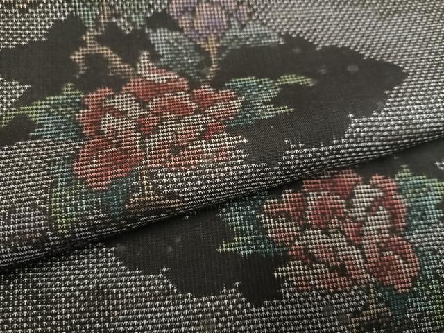 平和屋着物●本場大島紬　古代染色純泥染　カタス9マルキ　草花文　証紙付き　正絹　逸品　AABD6499ph 平和屋着物○本場大島紬 古代染色純泥染 カタス9マルキ 草花文 証紙