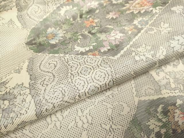 平和屋着物●本場大島紬　白大島　総絣　7マルキ　切嵌更紗花文　正絹　逸品　DAAZ5048du 平和屋着物○本場大島紬 白大島 総絣 7マルキ 切嵌更紗花文 正絹 逸品