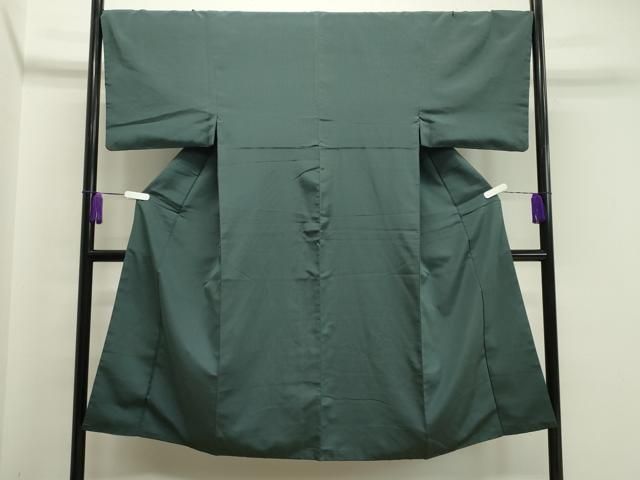 平和屋着物 男性 江戸小紋 お召地 万筋 黒緑色×革色 正絹 gh