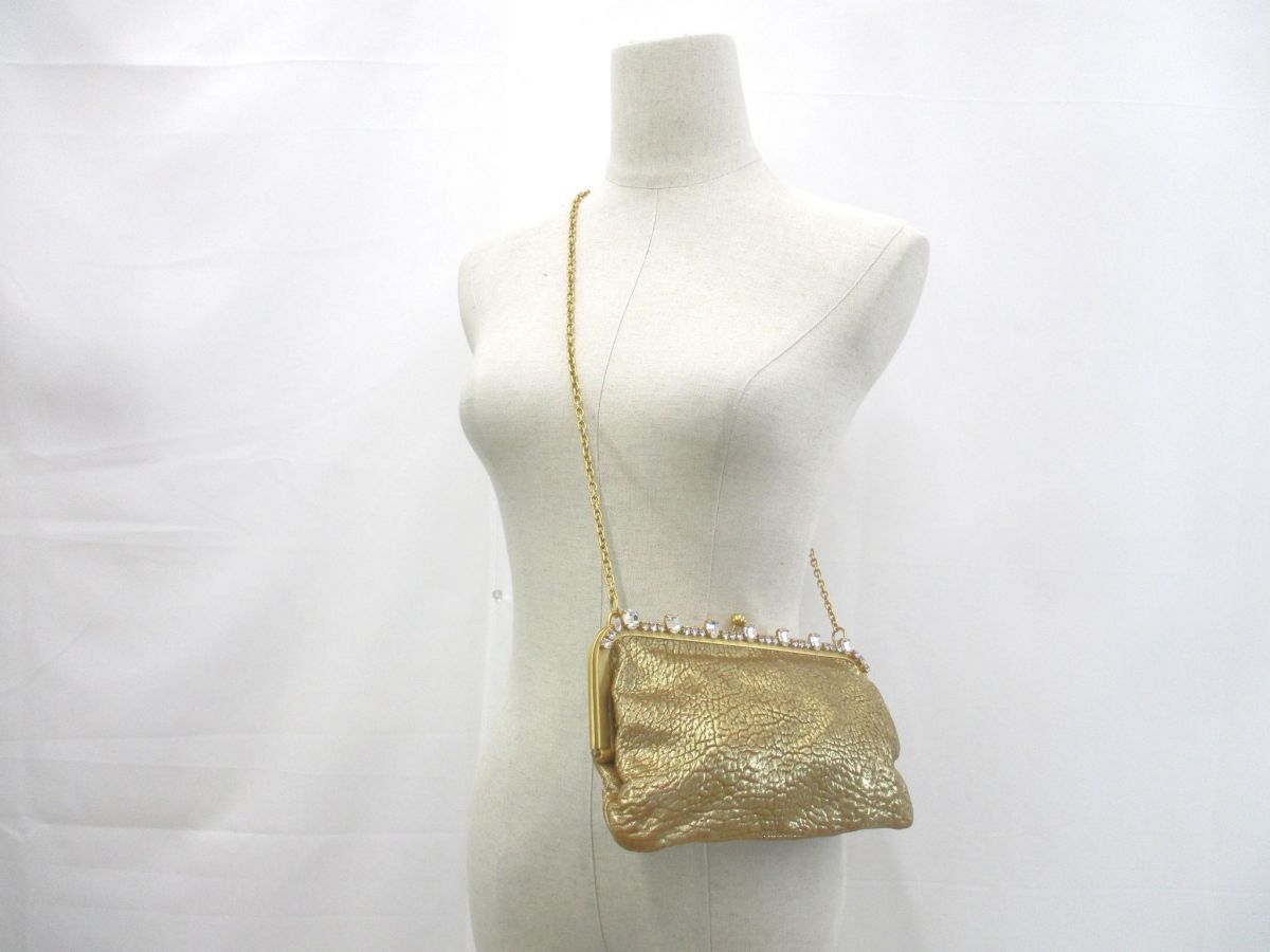 ミュウミュウ miumiu チェーンショルダーバッグ がま口 ビジュー ゴールド パーティー 結婚式 レディース