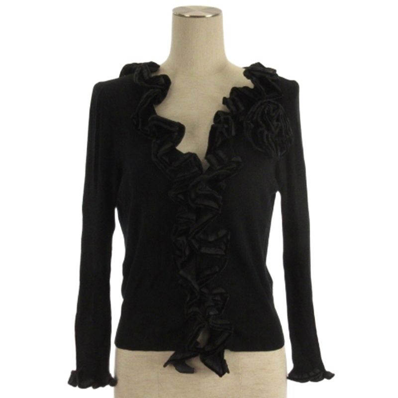 エポカ EPOCA 花モチーフ フリル リブ カーディガン ブラック 40