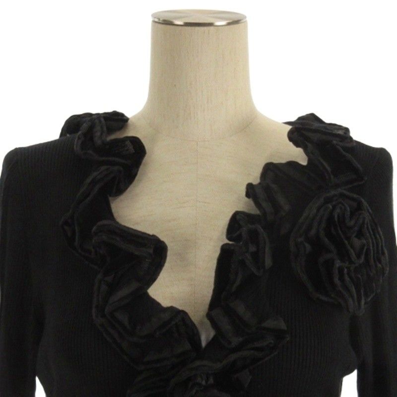 エポカ EPOCA 花モチーフ フリル リブ カーディガン ブラック 40