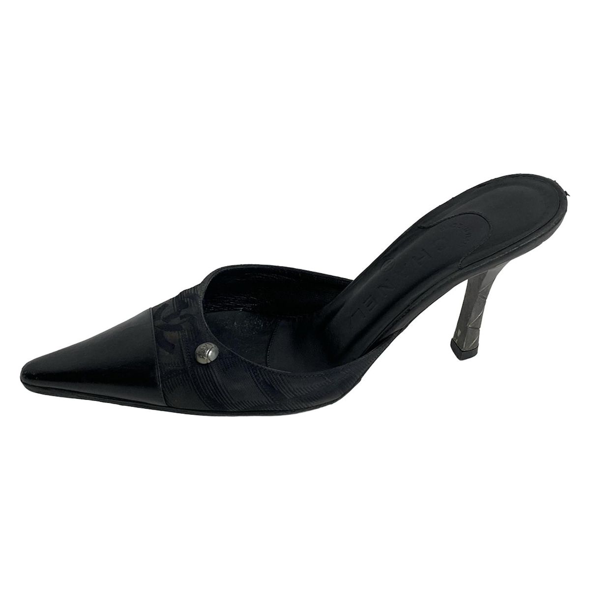 CHANEL 37 ブラックレザー ミュール CHANEL(シャネル) ミュール 37 レディース - 黒 シルバー金具/アウト