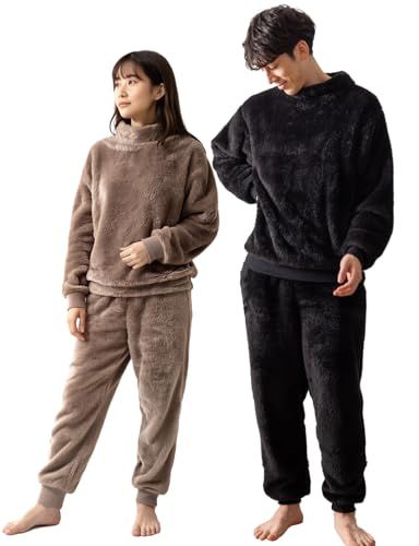 トゥーベスト パジャマ メンズ 冬 ふわもこパジャマ 上下 静電気防止 ファーリーフリース もこもこ ルームウェア 着る毛布 セットアップ ナイトウェア 裏起毛 男女兼用 ブラック モカベージュpo