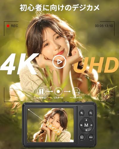 デジカメ 4 K 6400万画素 デジタルカメラ AFオートフォーカス 16 Xデジタルズーム 2 8インチ IPSスクリーン 笑顔検出 充電 YouTubeカメラ 向け ウェブカメラ VLOG 新年 軽量 携帯便利 32 GBMicrpo