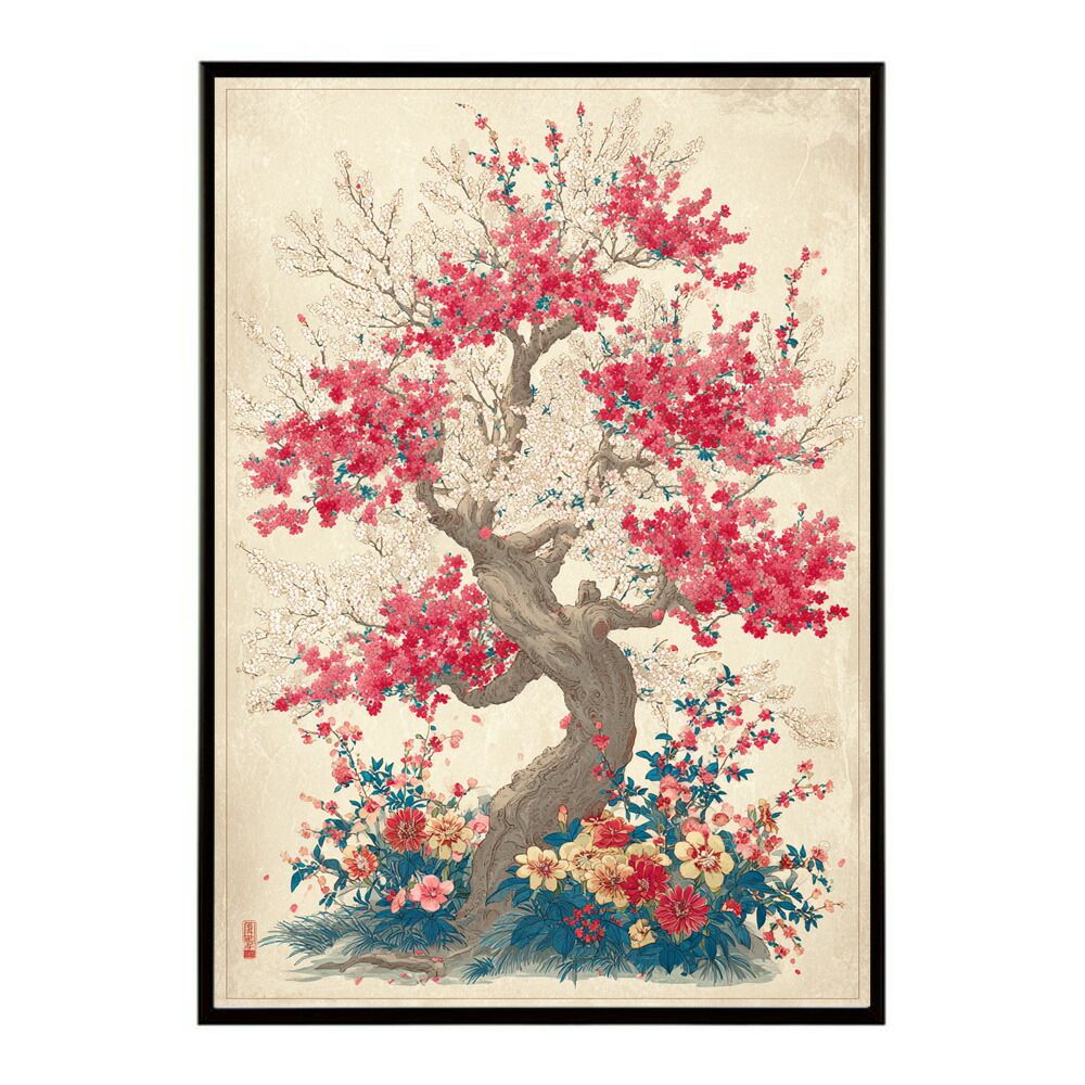 A1サイズ（約59x84cm）】【km-poster-4】レトロフラワー 花 浮世絵