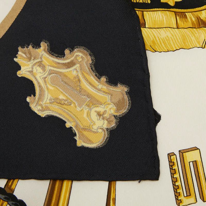 エルメス カレ90 LES CLES 鍵 ブラック ゴールド シルク レディース