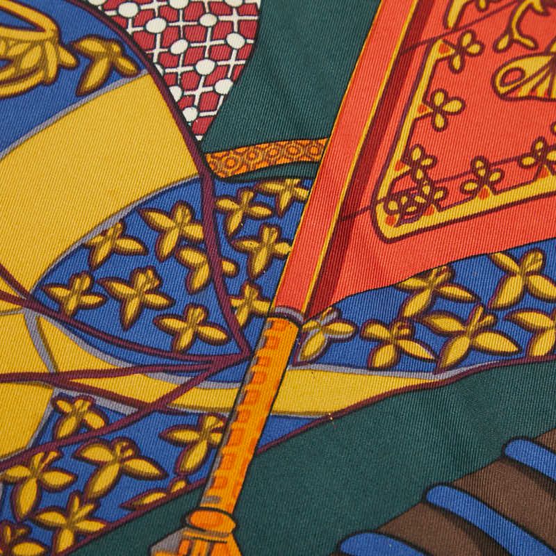 エルメス カレ90 Etendards et Bonnieres 旗 グリーン マルチカラー