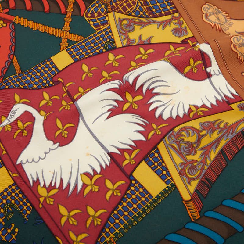 エルメス カレ90 Etendards et Bonnieres 旗 グリーン マルチカラー