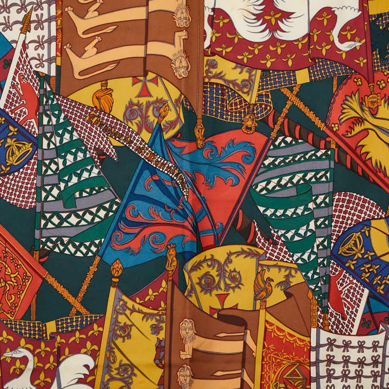 エルメス カレ90 Etendards et Bonnieres 旗 グリーン マルチカラー