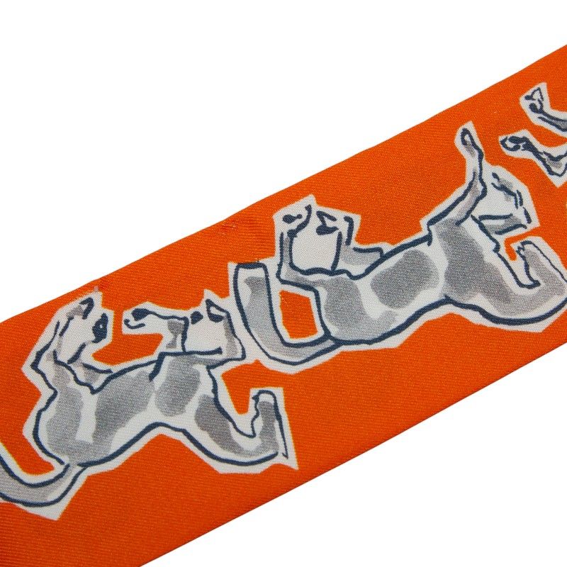 エルメス ツイリー chevaux en liberte 自由の馬 オレンジ ホワイト