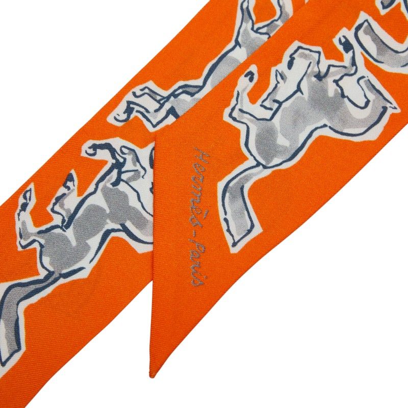 HERMES ツイリー 馬柄 オレンジ系 HERMES エルメス ツイリー スカーフ 