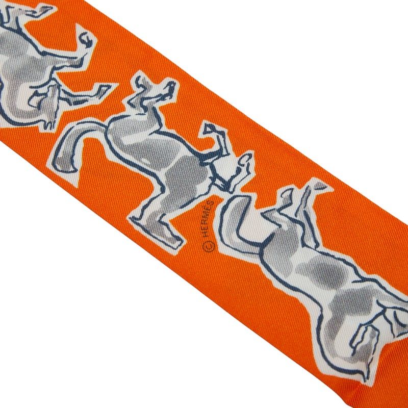 エルメス ツイリー chevaux en liberte 自由の馬 オレンジ ホワイト