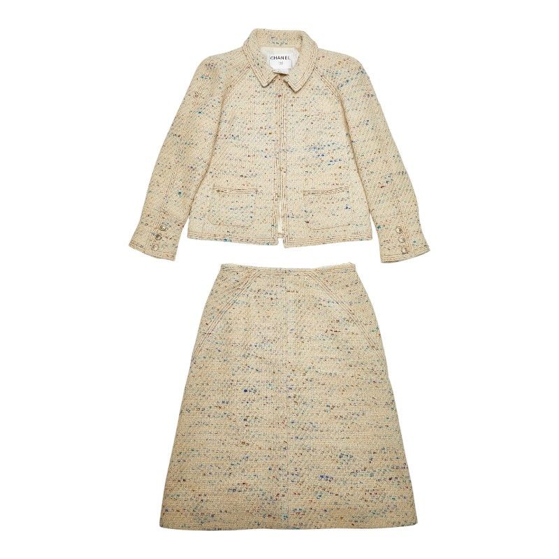 シャネル ジャケット スカート セットアップ ベージュ マルチ ツイード レディース CHANEL 248 46994