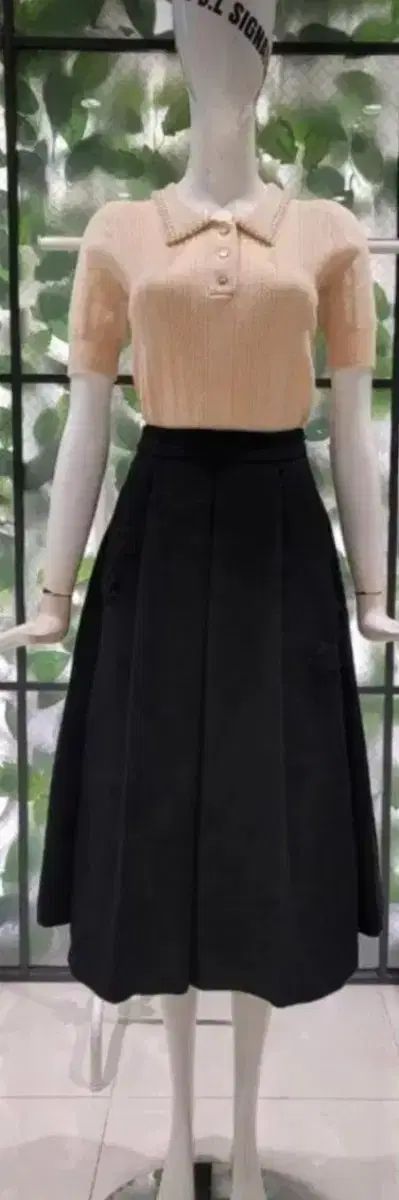 DEWL コサジュー装飾 フ ウエスト後ろゴム スカート Lサイズ 黒