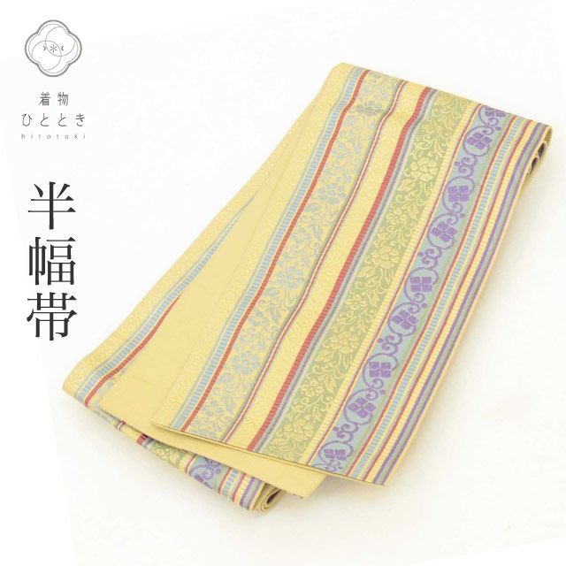 半幅帯 リサイクル 帯 博多織 博多帯 花唐草 仕立て上がり 六通柄 着物 カジュアル 浴衣 袴 紬 小紋 花火大会 お祭り kimono リユース kkb 4235 b
