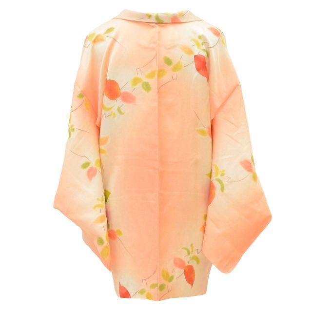 羽織 リサイクル着物 正絹 綾錦 身丈78.5 cm 裄丈65 オレンジ 植物 SILK シルク リユース uu 2243 b