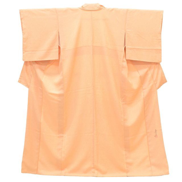 リサイクル着物 色無地 無地 着物 正絹 絹 Mサイズ ちょっとふくよかL 特品 身丈159 cm 染色友禅作家 浅井青仁 裄丈64.5 袷 仕立て上がり 落款有り ふくれ織 オレンジ リユース uu 2225 b