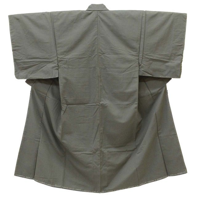 お召 リサイクル着物 男物 男性 メンズ 正絹 絹 Mサイズ 身丈136 cm 裄丈65.5 袷 渋い緑 仕立て上がり 無地 SILK シルク リユース uu 2198 b