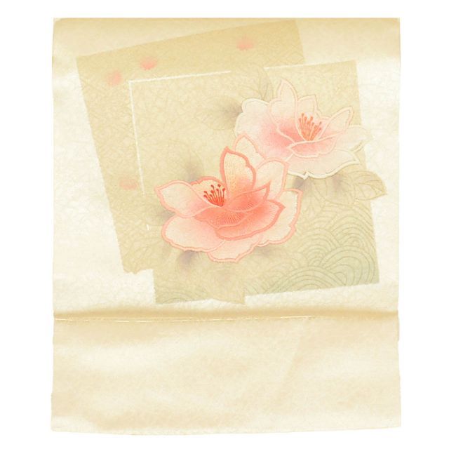 リサイクル 名古屋帯 帯 正絹 絹 九寸帯 刺繍 金糸 銀 花 特品 セミフォーマル お太鼓柄 帯芯あり 着物 SILK シルク kimono リユース uu 2188 b