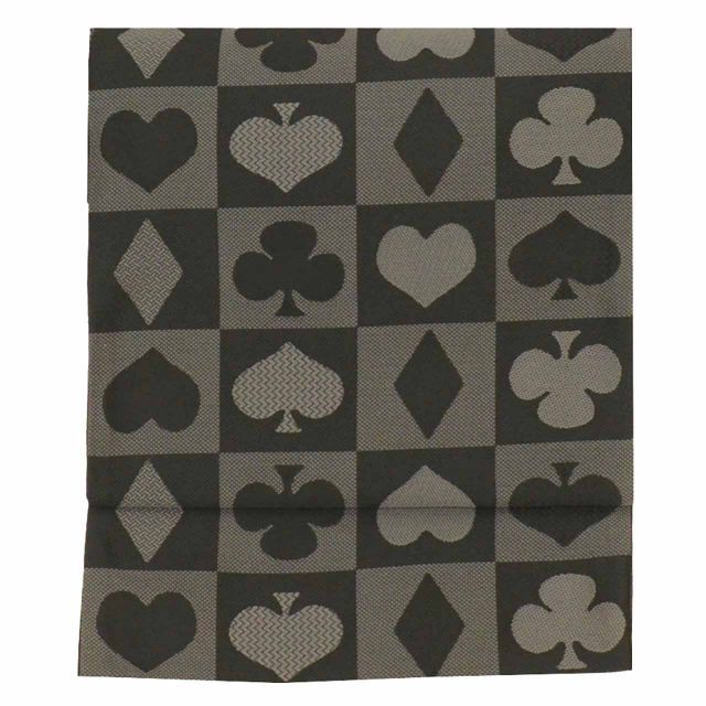 リサイクル名古屋帯 帯 化繊 洗える 京袋帯 黒 トランプ ハート 特品 カジュアル 全通柄 帯芯無し 着物 kimono リユース uu 2184 b